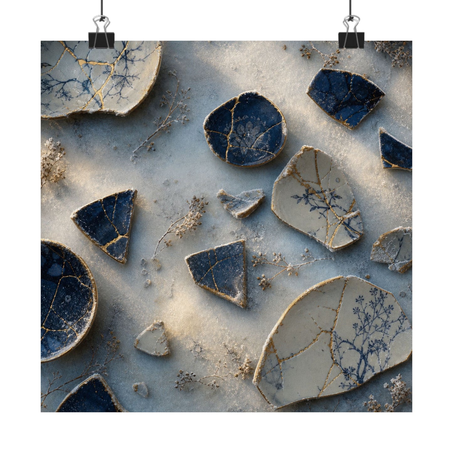 Kintsugi Broken Pottery in Dawn | Gold Vein Wall Art Print