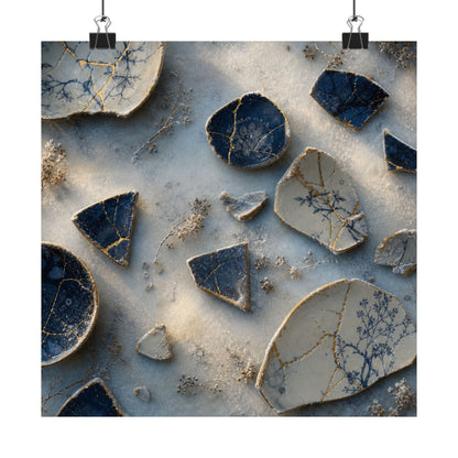 Kintsugi Broken Pottery in Dawn | Gold Vein Wall Art Print