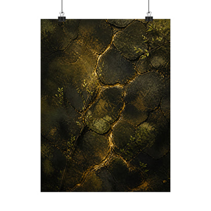 Cracked Earth Dark Texture Wall Art Print | Sophisticated Dark Japandi Art
