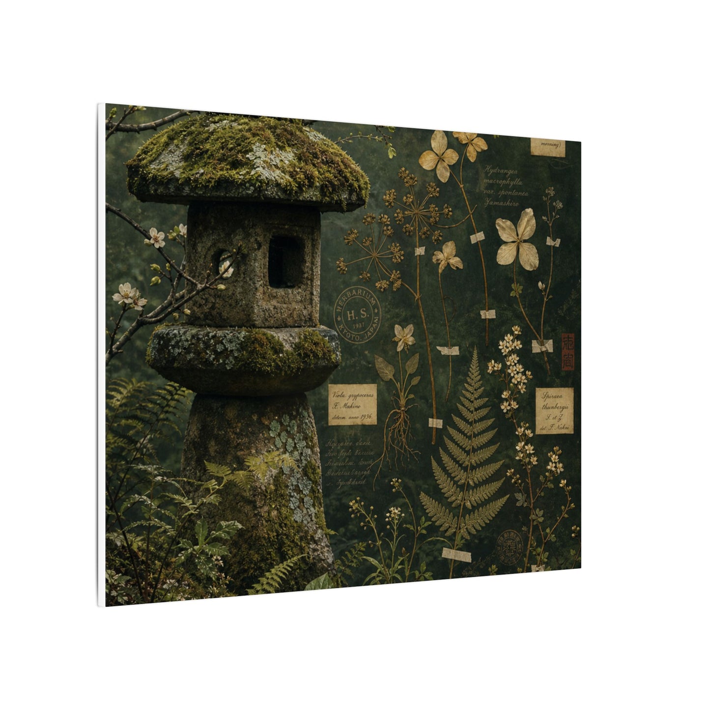 Spring Stone Lantern Herbarium Canvas Art | Nostalgic Decor