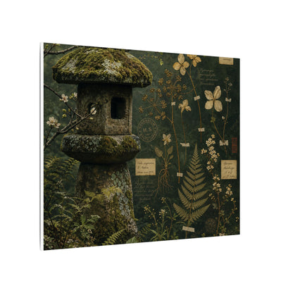 Spring Stone Lantern Herbarium Canvas Art | Nostalgic Decor