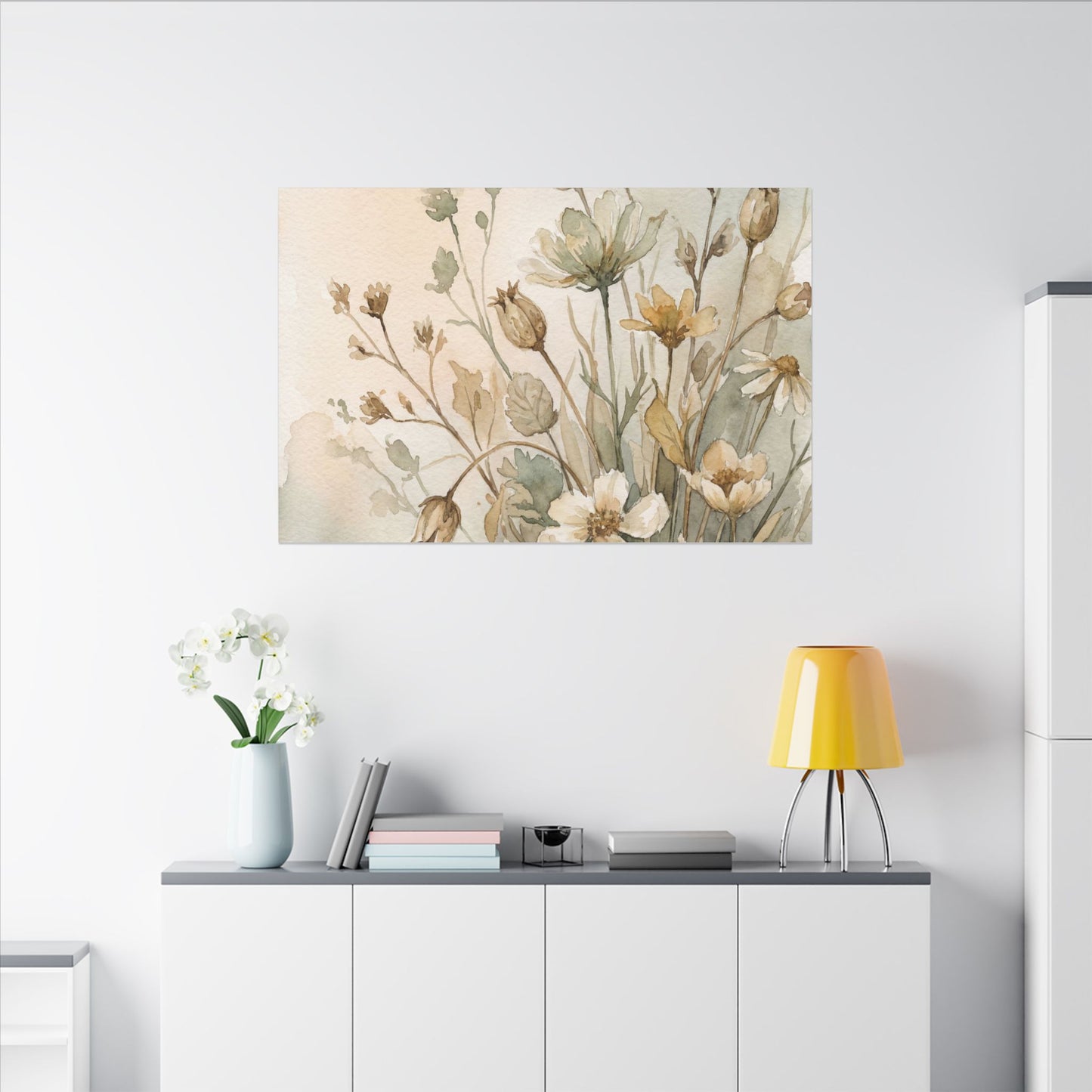 Summer Dried Flowers Watercolor Canvas Art | Elegant Decor