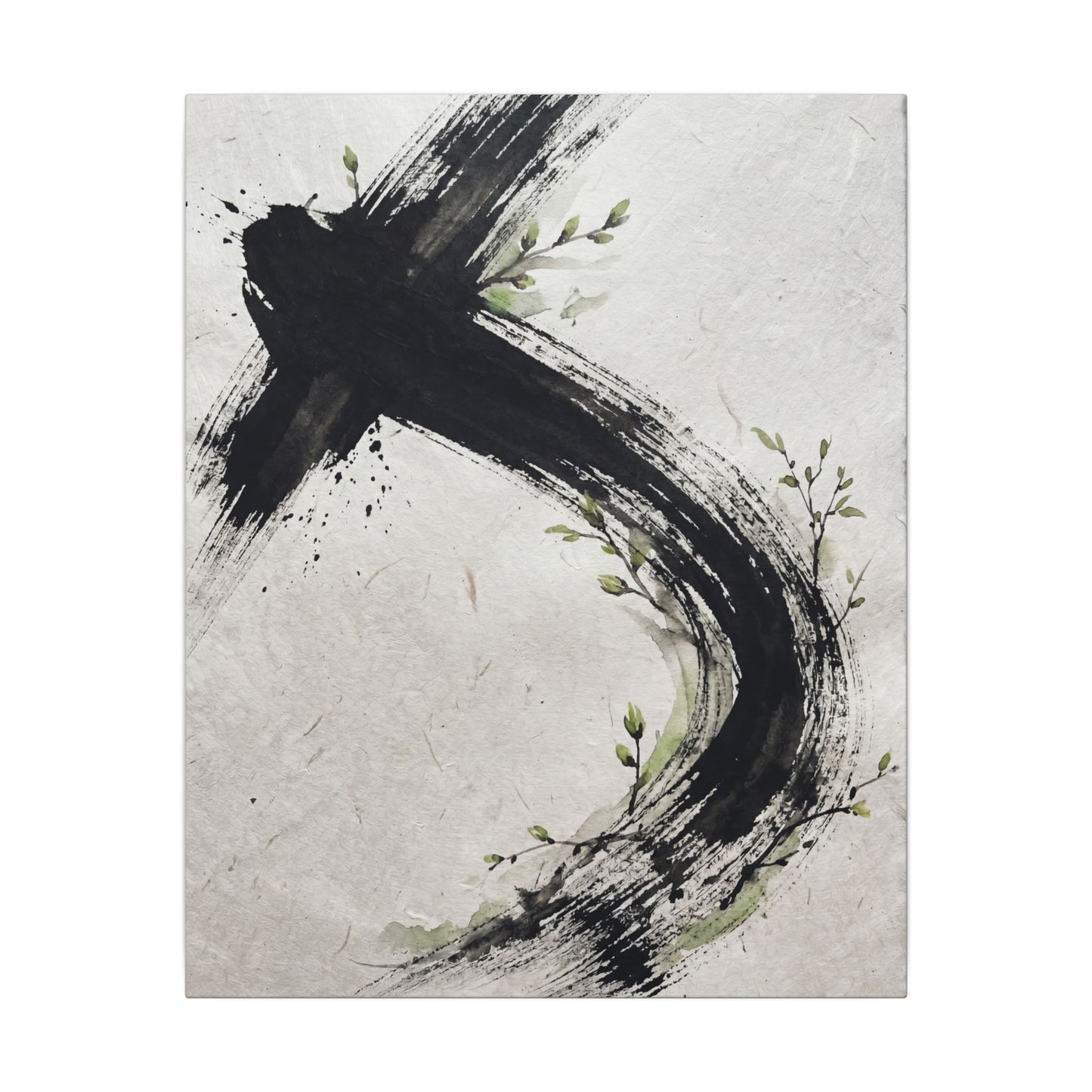 Ink Brushstroke Spring Canvas Art | Dark Japandi Sophisticated Design
