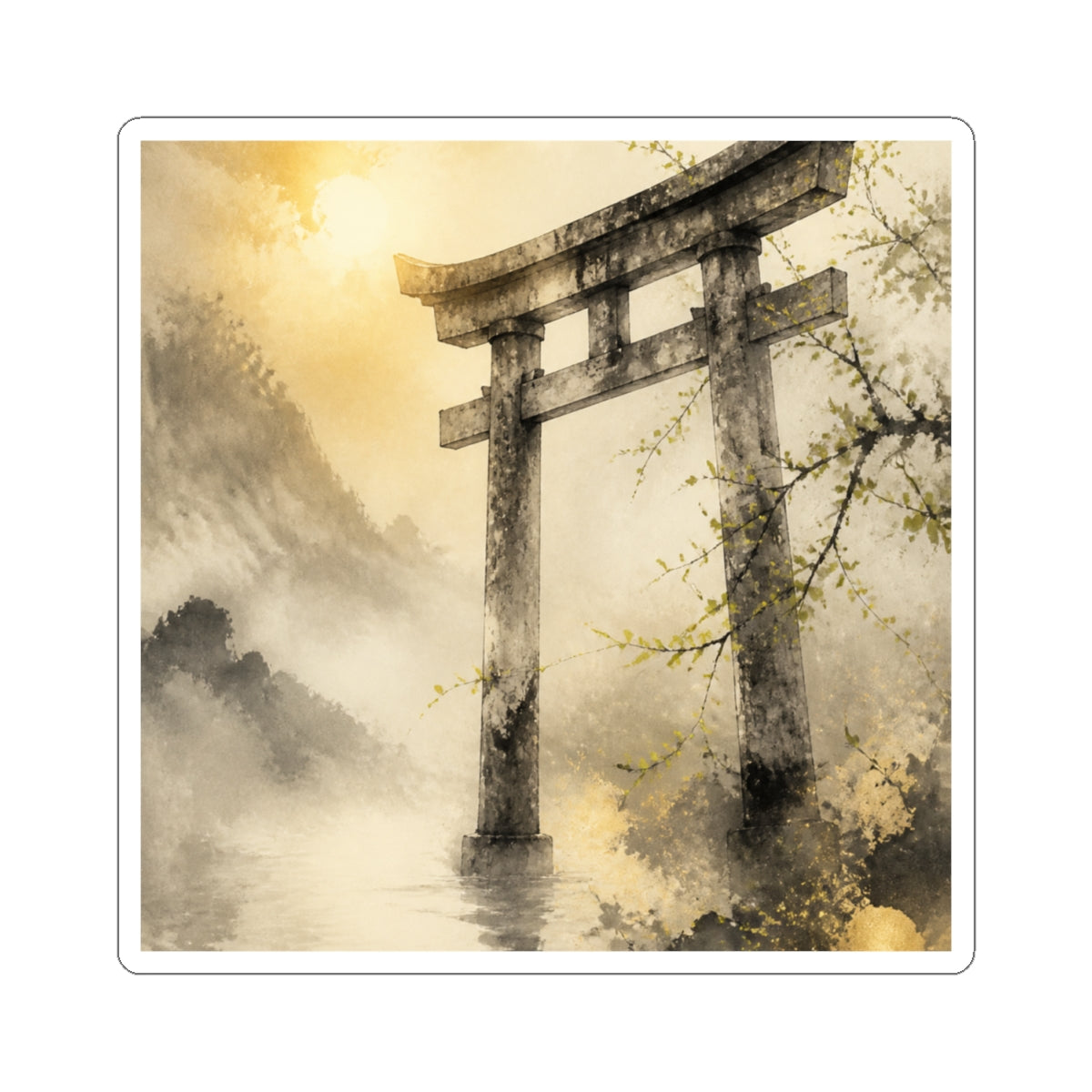 Tranquil Torii Gate Sticker - Sumi E Zen