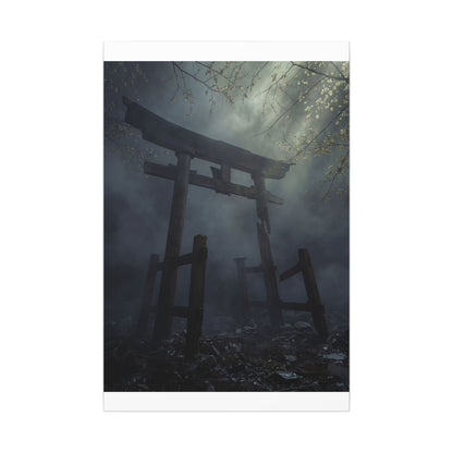 Dark Japandi Torii Gate in Dappled | Moody Minimal Canvas Art