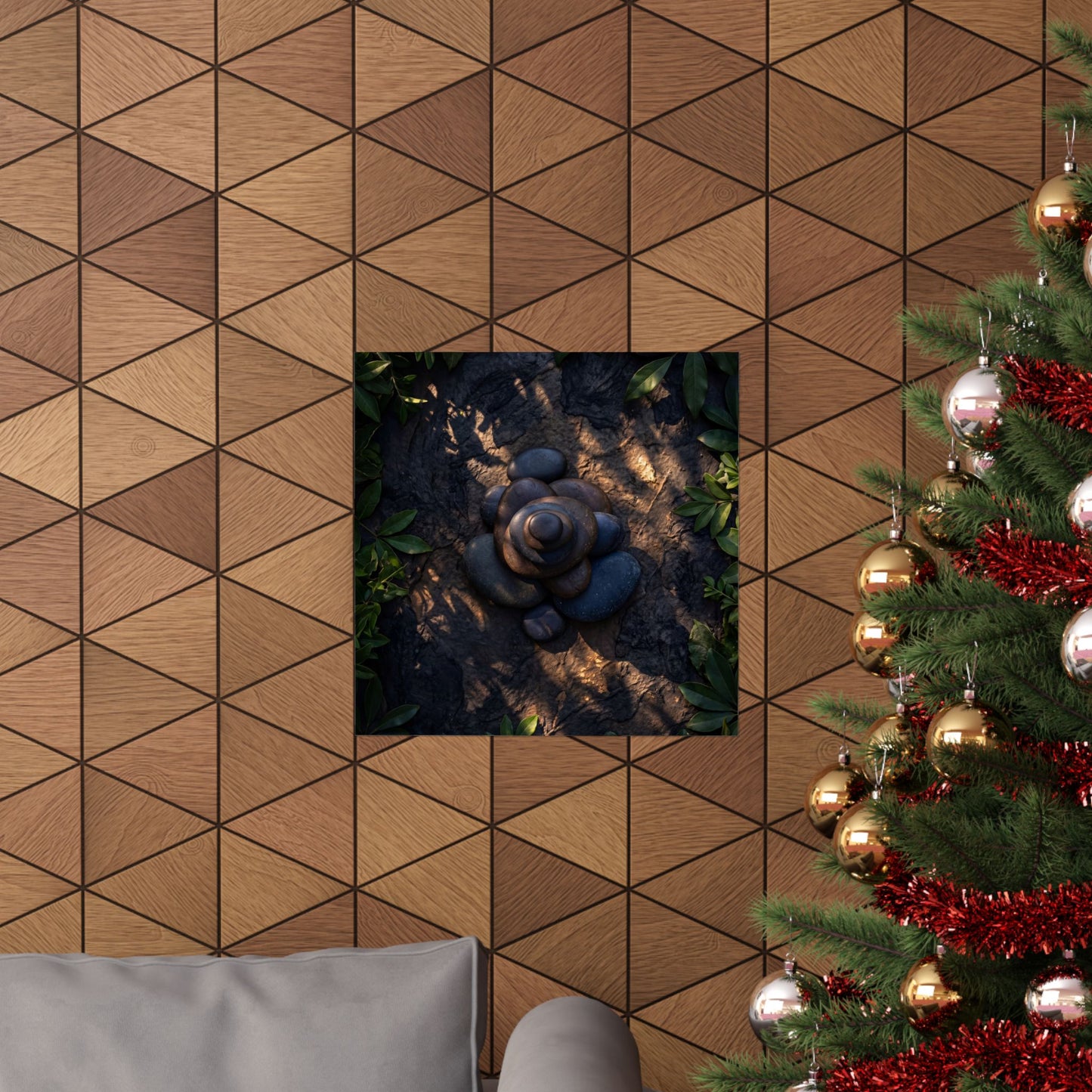 Ma River Stones Wall Art Print - Dark Japandi Dark Texture