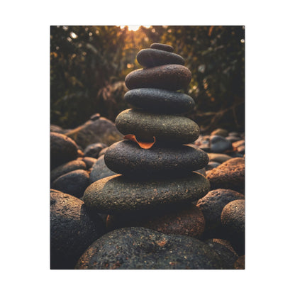 Dark Japandi River Stones in Golden Hour | Moody Minimal Canvas Art