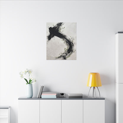 Ink Brushstroke Spring Canvas Art | Dark Japandi Sophisticated Design