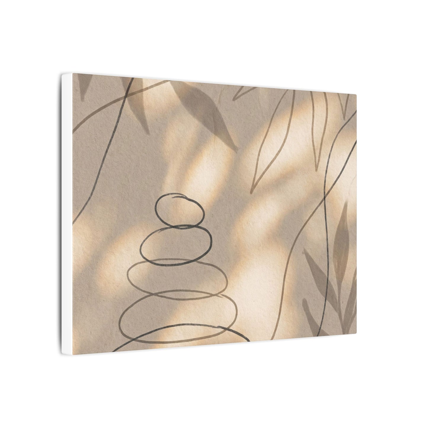 River Stones Minimal Line Canvas Art | Earthy Japandi Art
