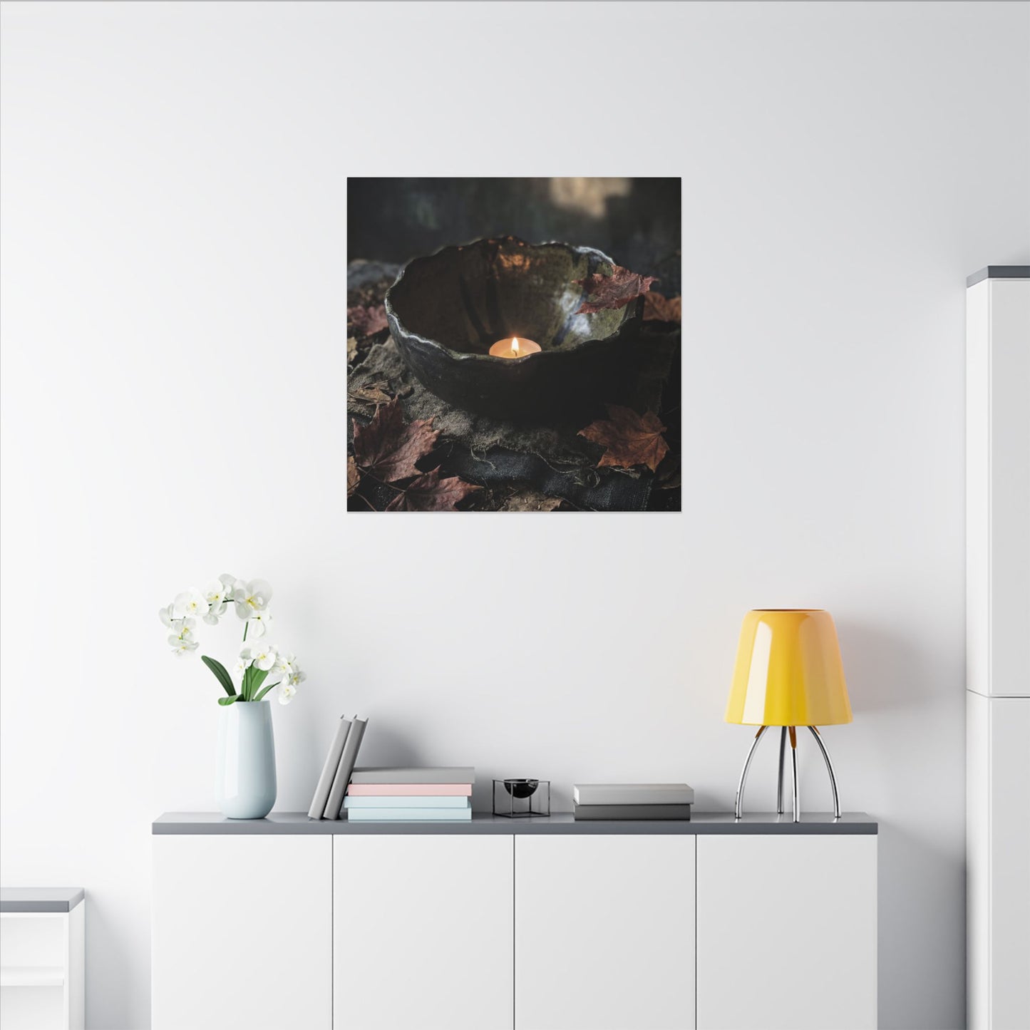 Candlelight Ceramic Bowl Canvas Art - Dark Japandi Kanso