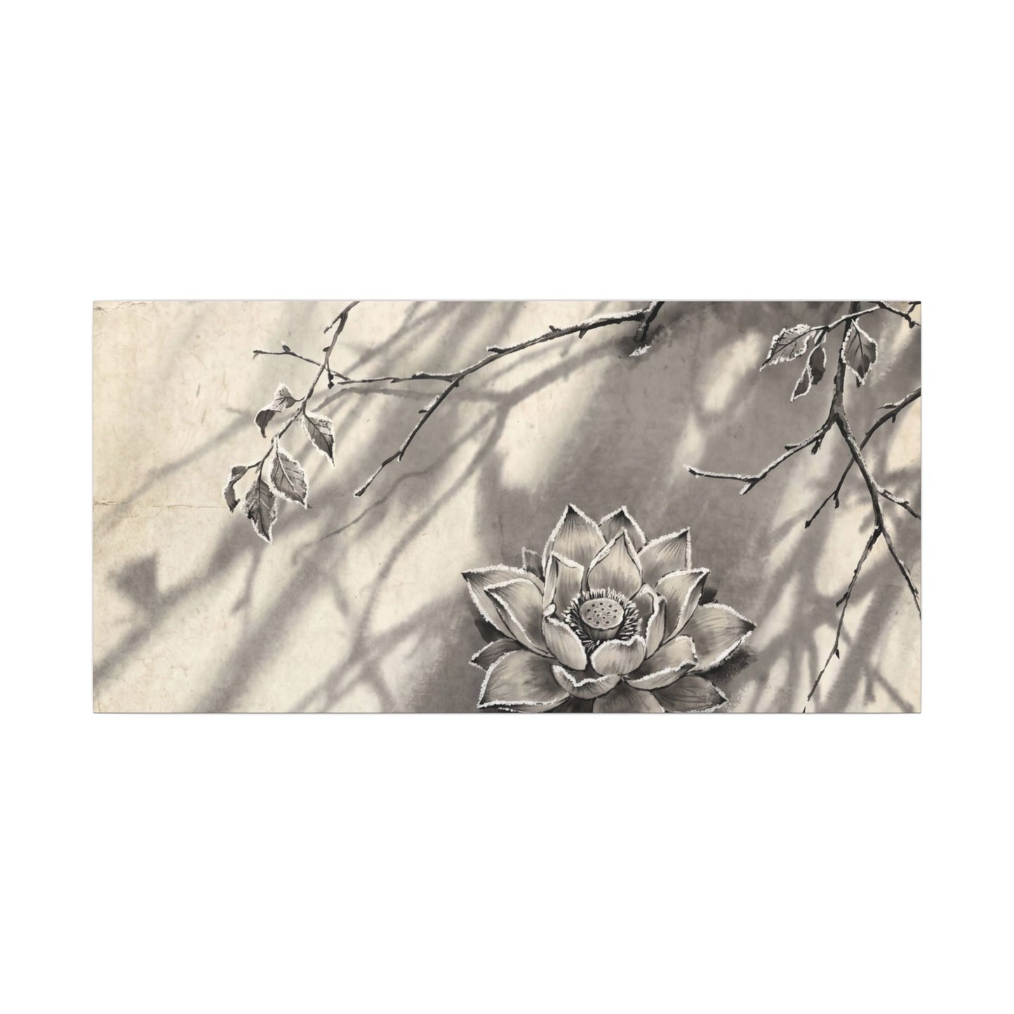 Winter Lotus Flower Sumi E Canvas Art | Contemplative Decor