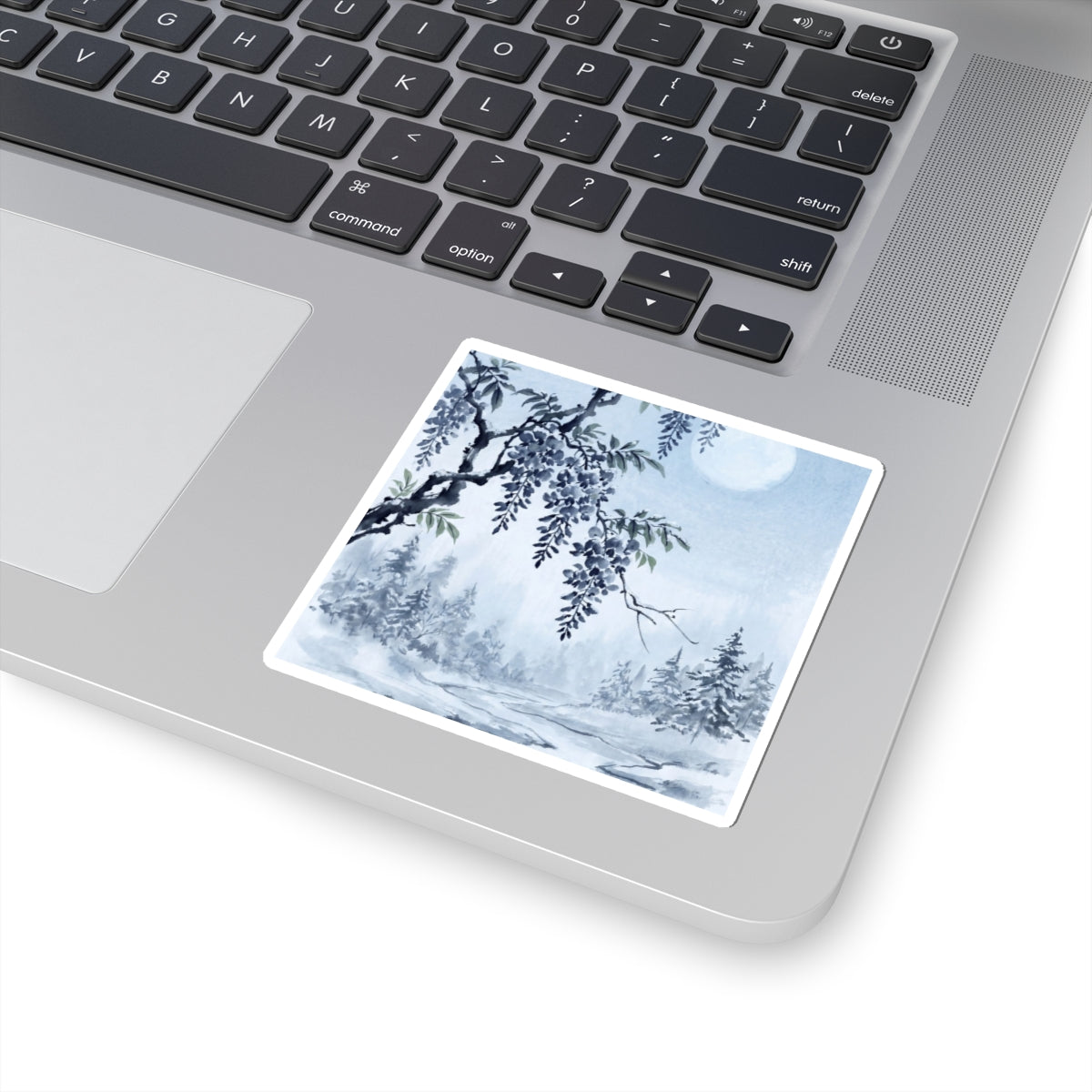 Zen Wisteria in Moonlight | Sumi E Sticker Art Print