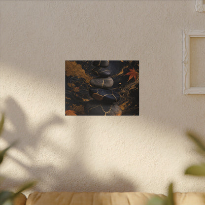 River Stones Autumn Canvas Art | Kintsugi Artful Design