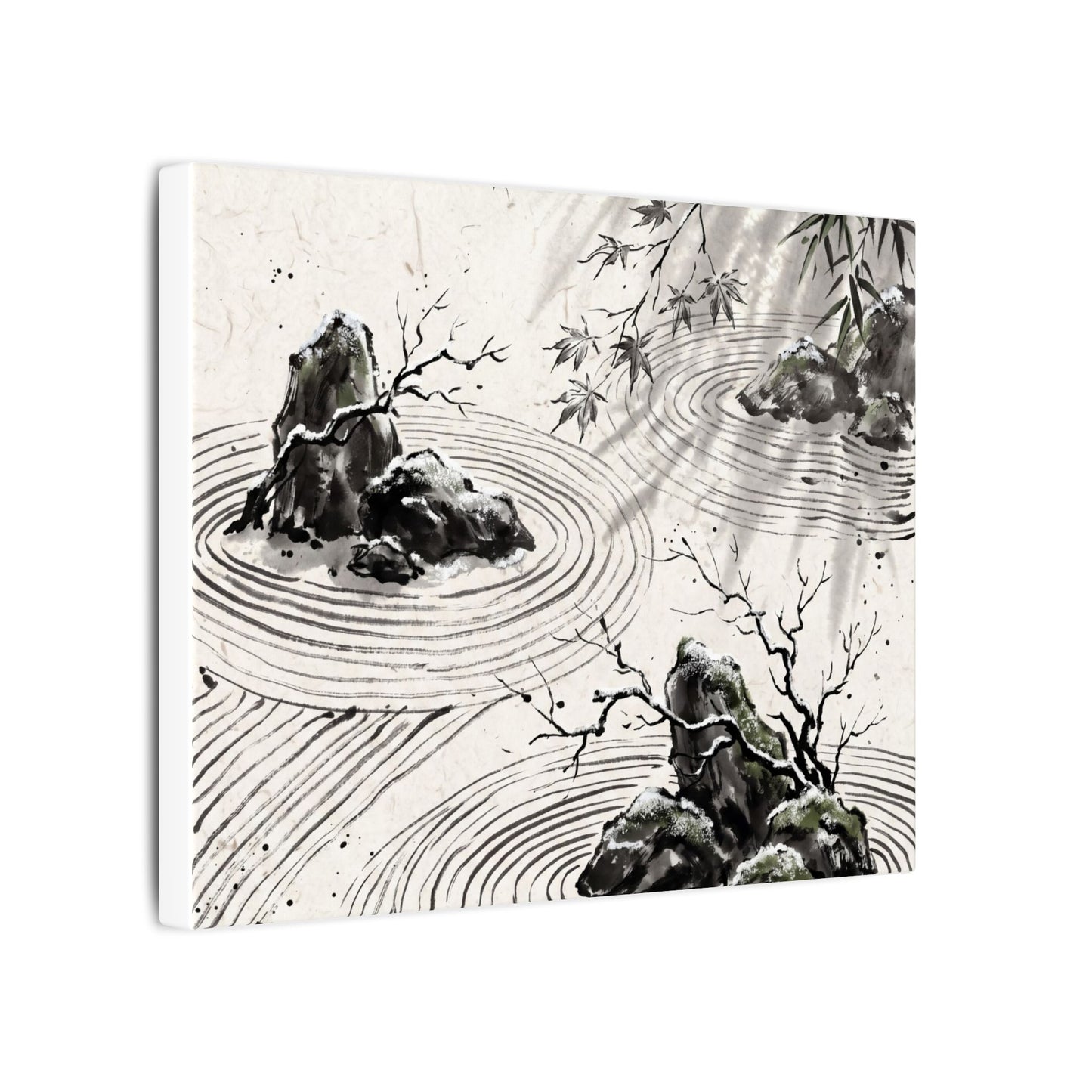 Rock Garden Canvas Art | Winter Zen Sumi E Art