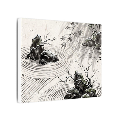 Rock Garden Canvas Art | Winter Zen Sumi E Art