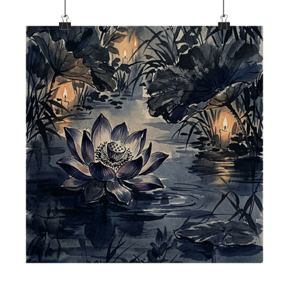 Candlelight Lotus Flower Wall Art Print - Zen Fukinsei