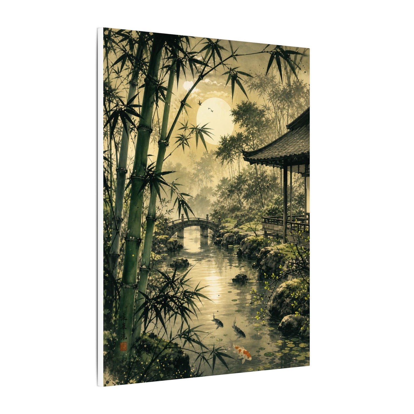 Moonlit Garden Sumi E Canvas Art | Calm Zen Art