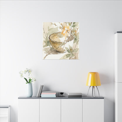Spring Ceramic Bowl Watercolor Canvas Art | Neutral Decor