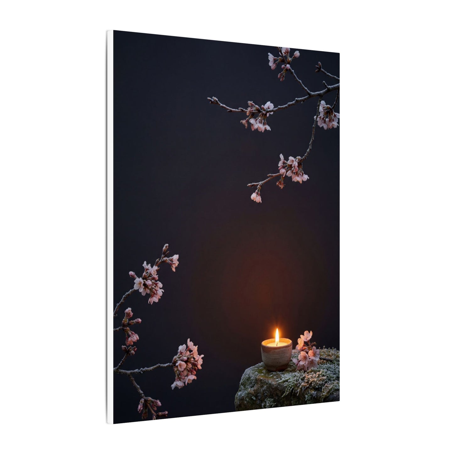 Dark Japandi Cherry Blossom in Candlelight | Moody Minimal Canvas Art