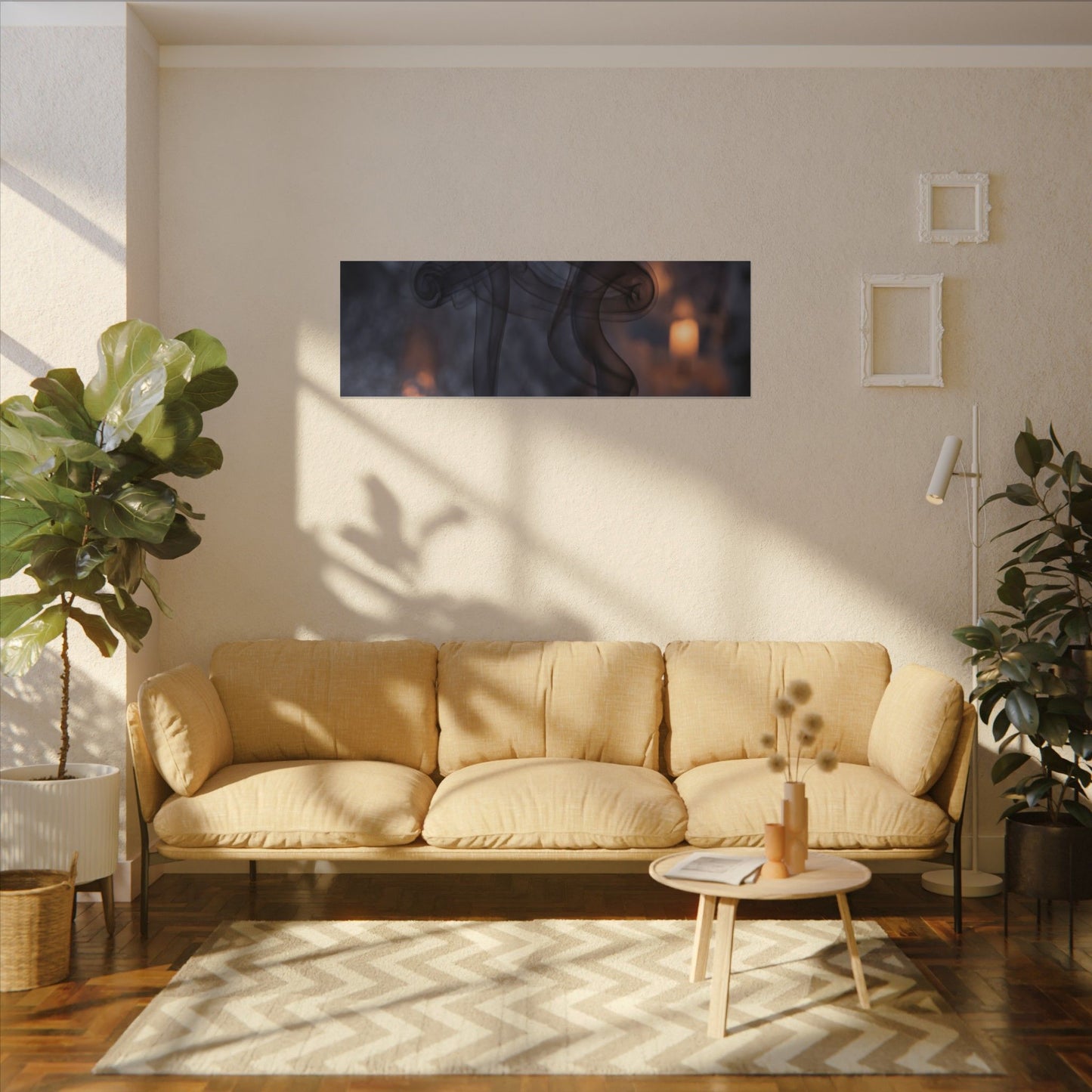 Incense Smoke Winter Canvas Art | Dark Japandi Sophisticated Design