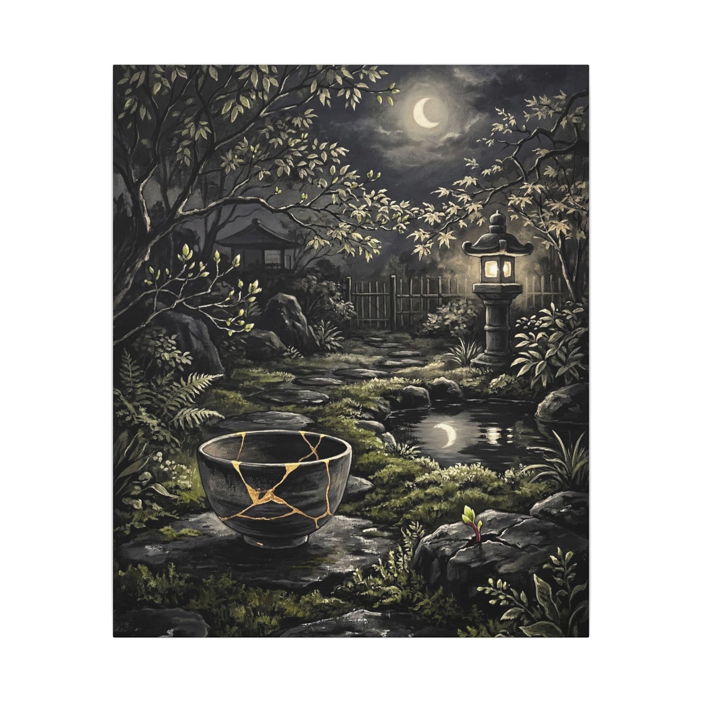 Kintsugi Moonlit Garden in Dappled | Gold Repair Canvas Art