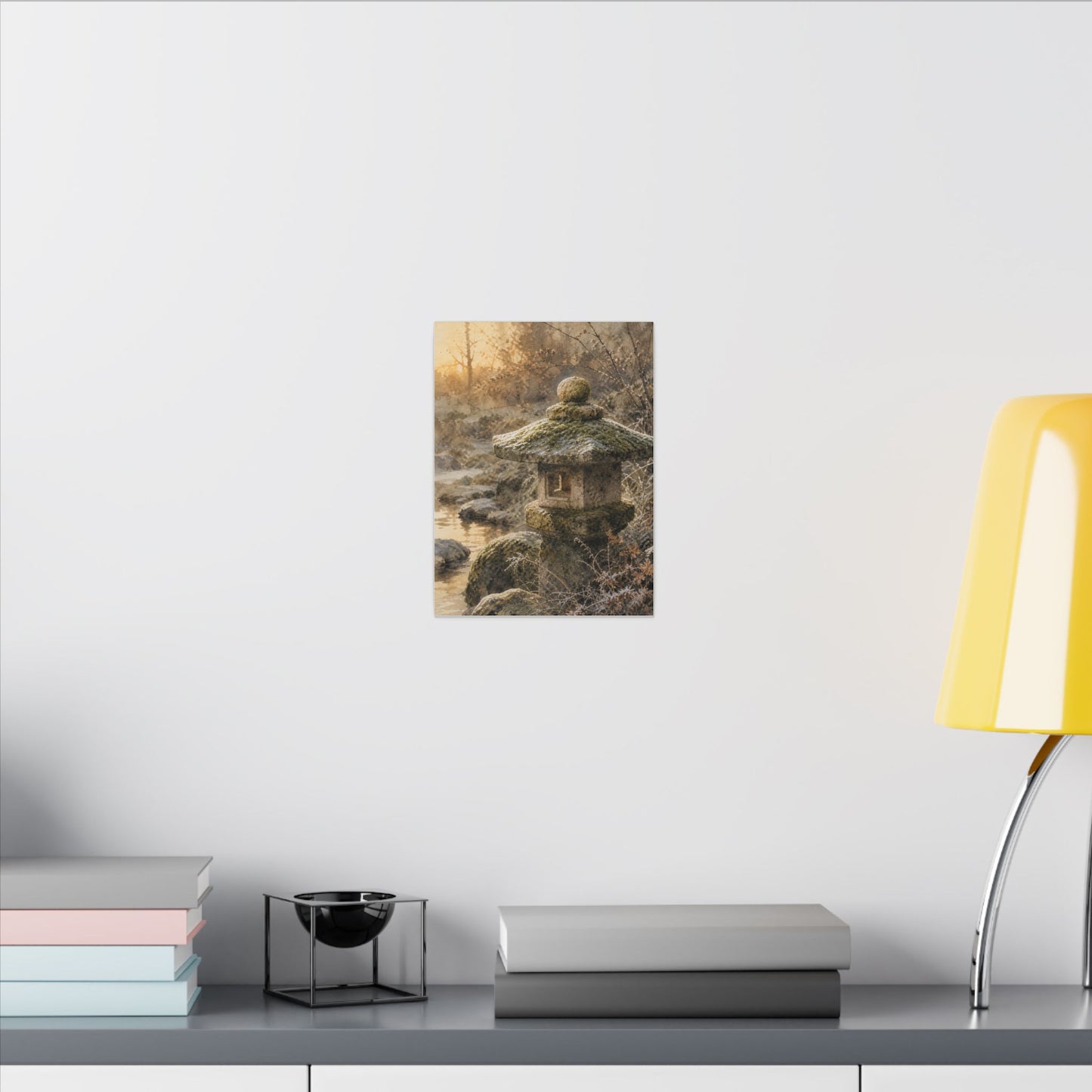 Winter Stone Lantern Watercolor Canvas Art | Earthy Decor