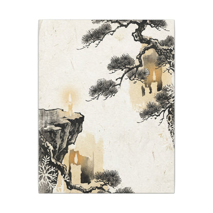 Japandi Pine Tree in Candlelight | Japanese Pattern Canvas Art