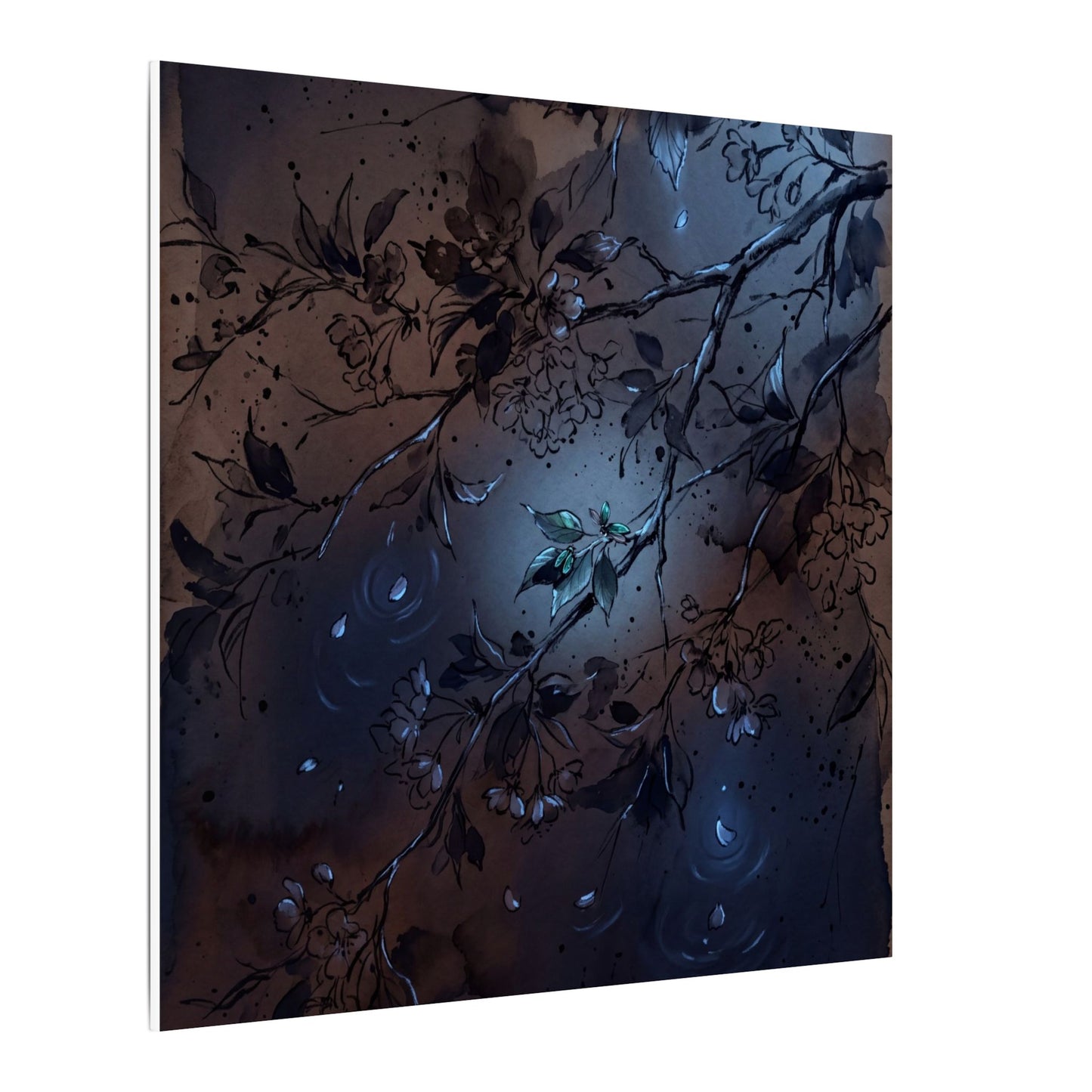 Bold Cherry Blossom Canvas Art - Charcoal Ink Dark Japandi