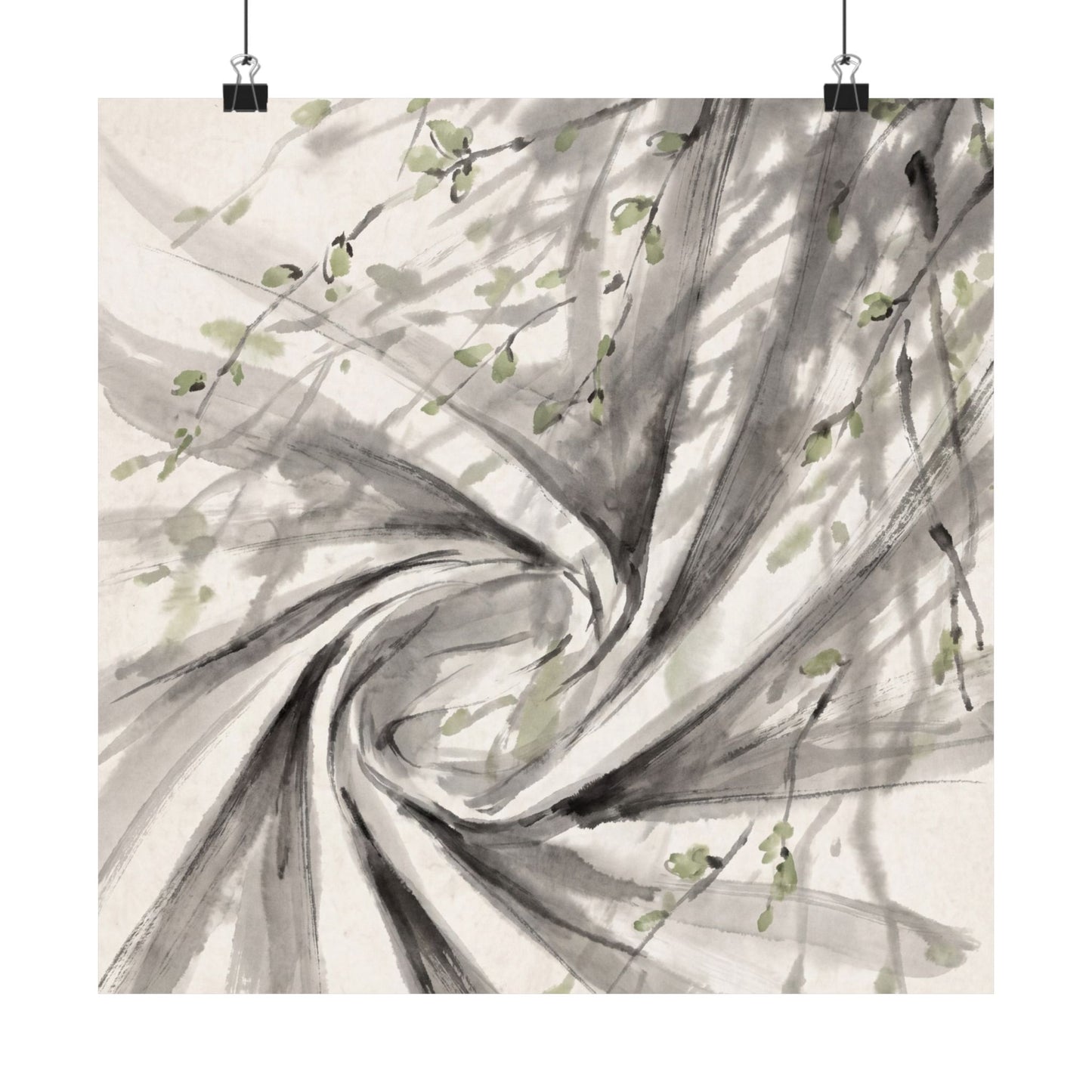 Silk Drape Wall Art Print | Spring Zen Sumi E Art