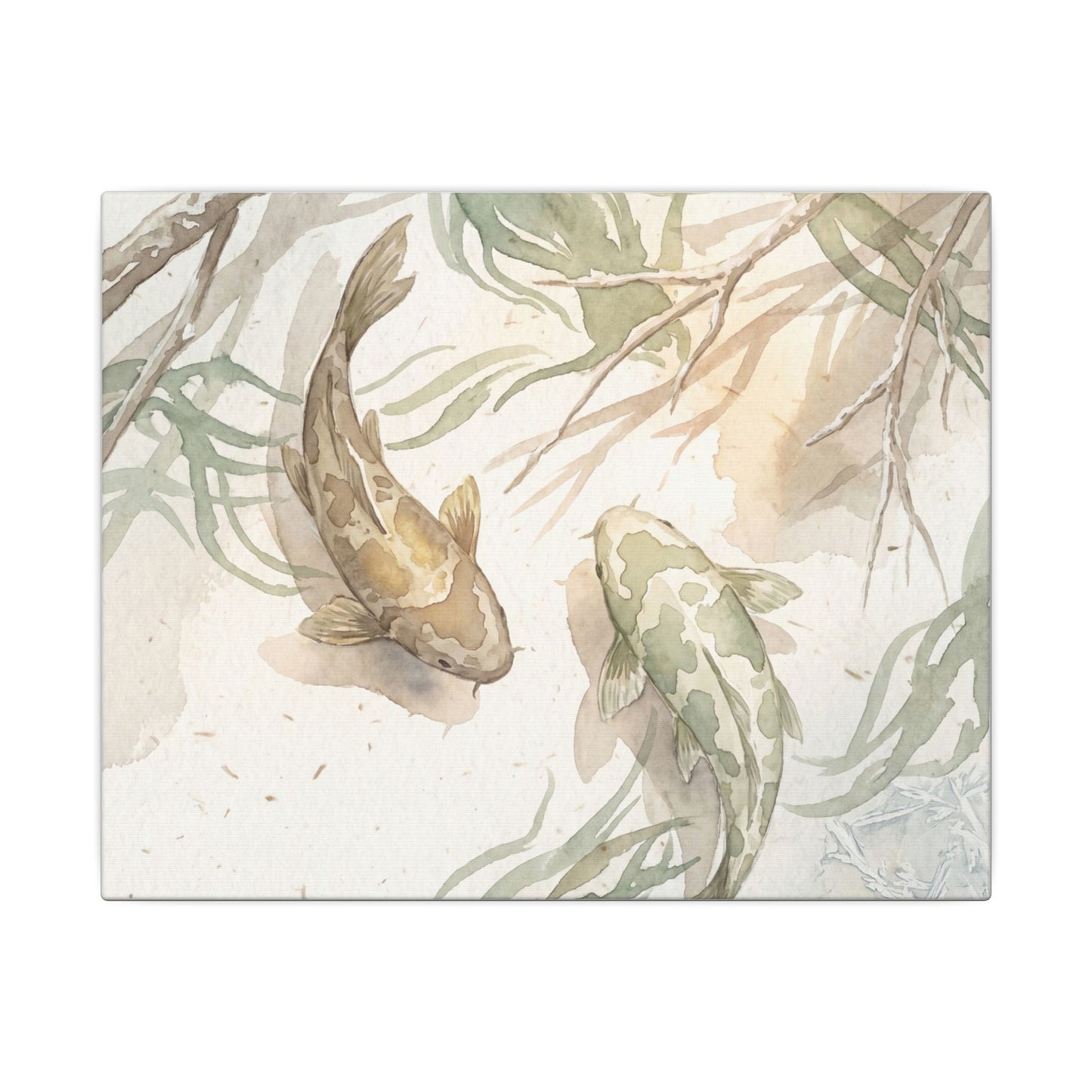 Koi Pond Canvas Art | Winter Japandi Watercolor Art