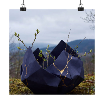Kintsugi Paper Fold in Overcast | Gold Repair Wall Art Print