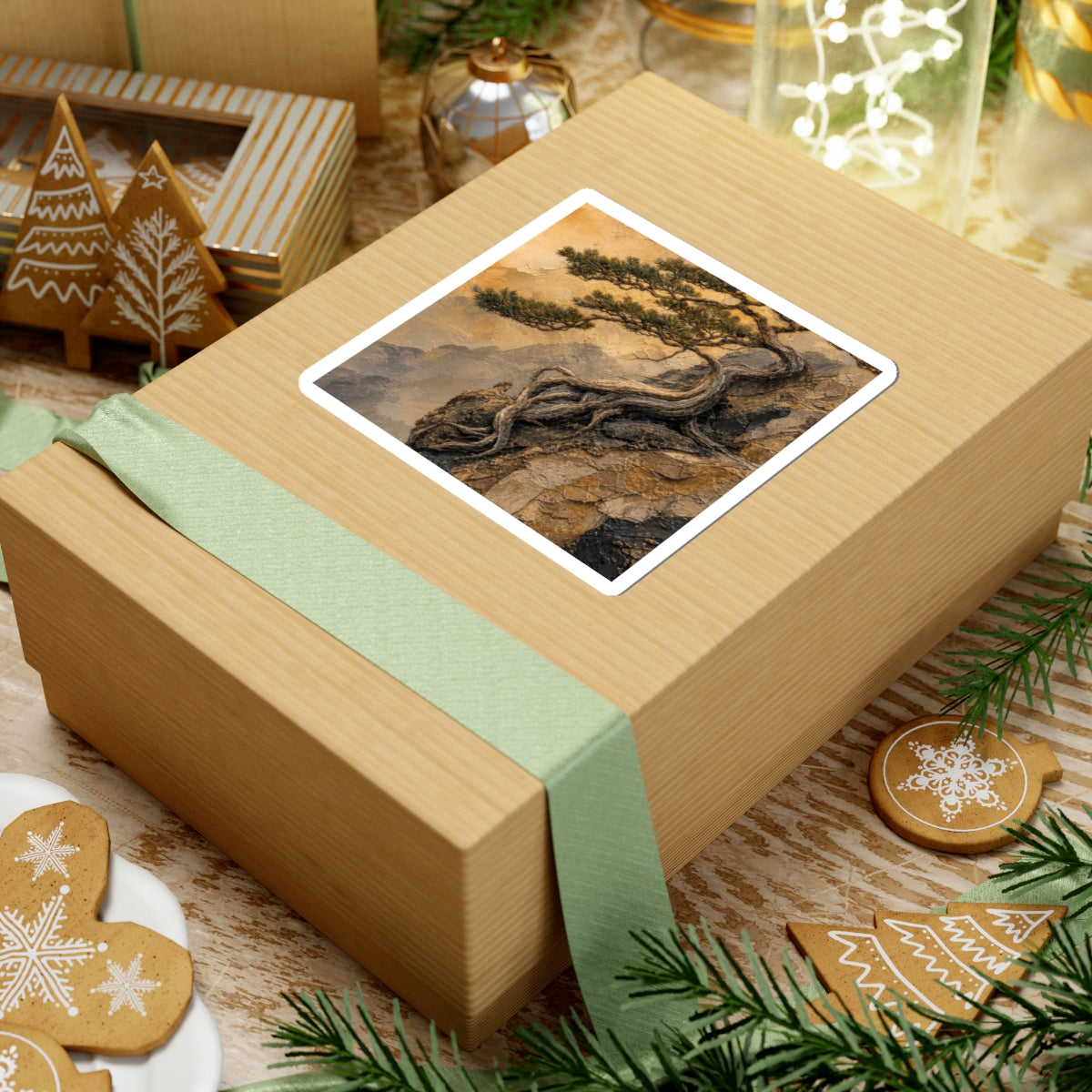 Golden Hour Pine Tree Sticker - Japandi Fukinsei