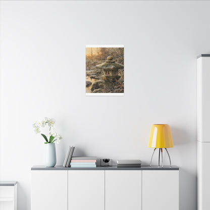 Winter Stone Lantern Watercolor Canvas Art | Earthy Decor