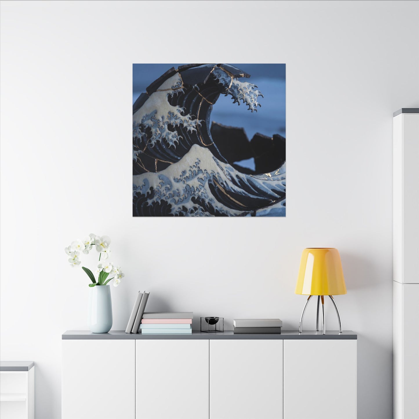 Ocean Wave Canvas Art | Winter Kintsugi Gold Repair Art