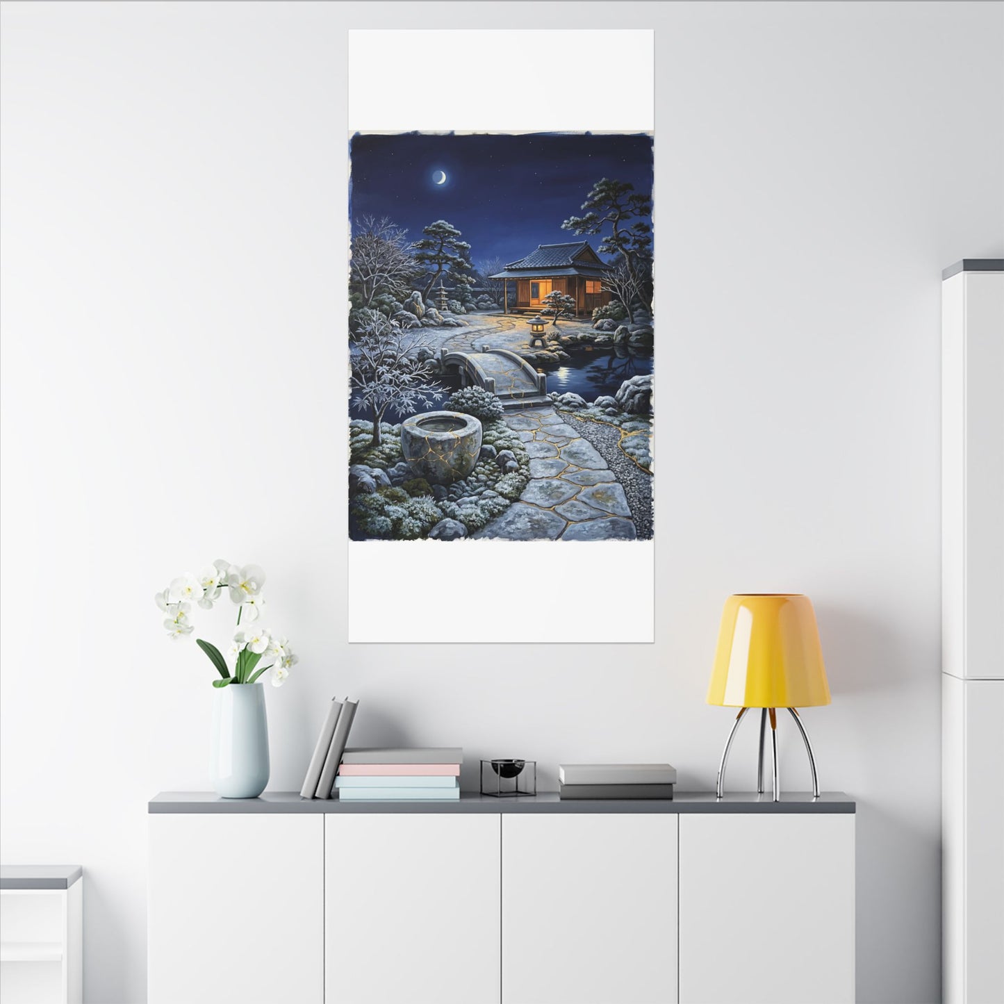 Moonlit Garden Winter Canvas Art | Kintsugi Artful Design