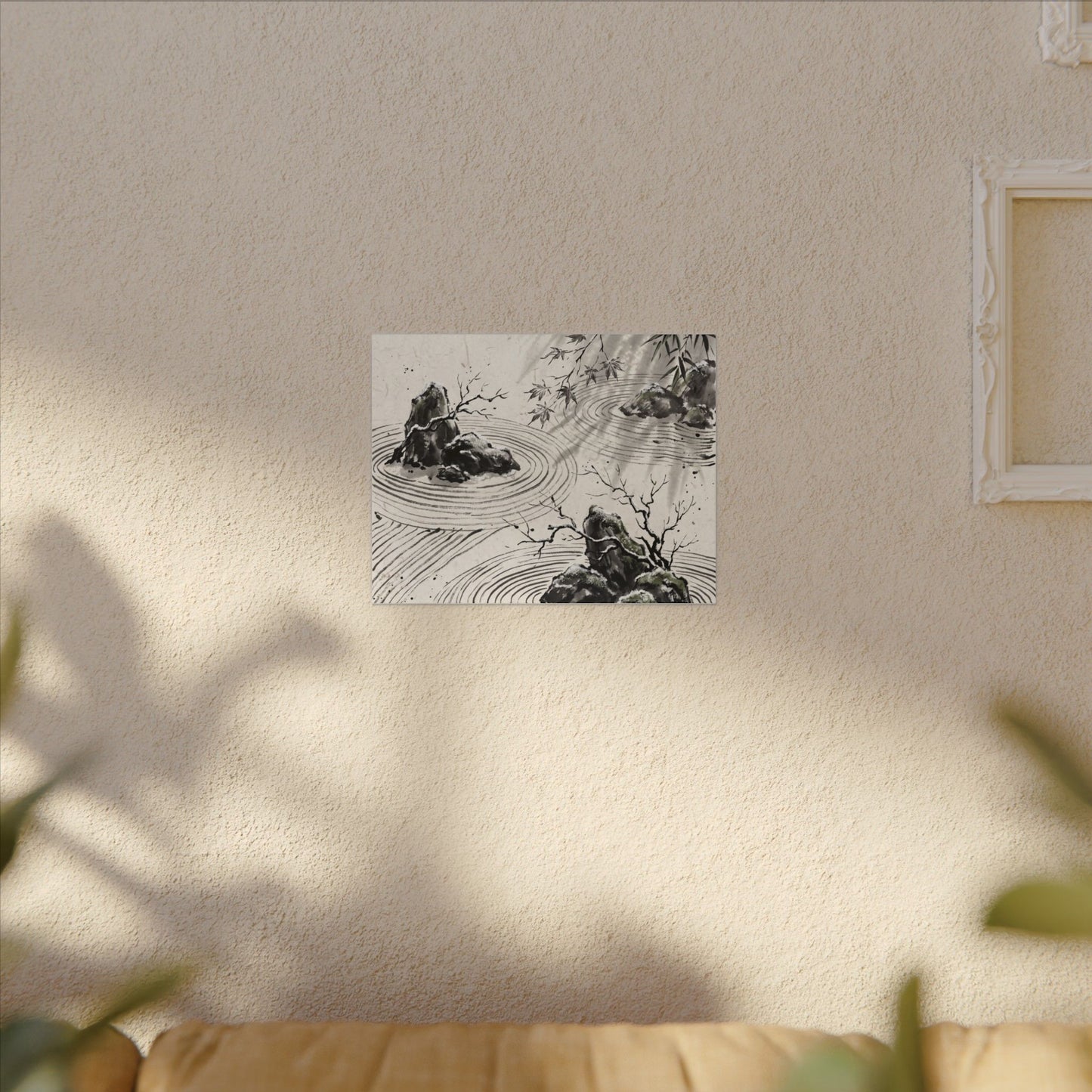 Rock Garden Canvas Art | Winter Zen Sumi E Art