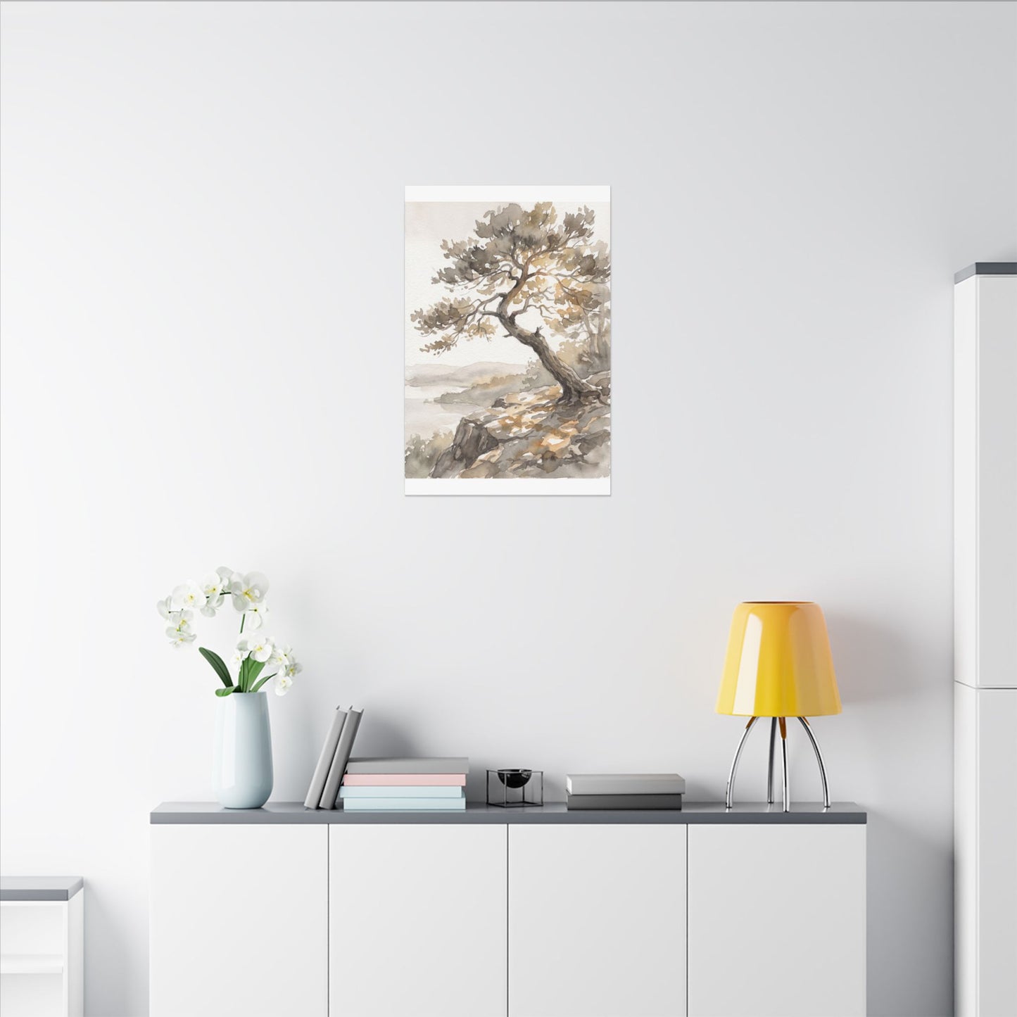 Pine Tree Watercolor Canvas Art | Elegant Japandi Art