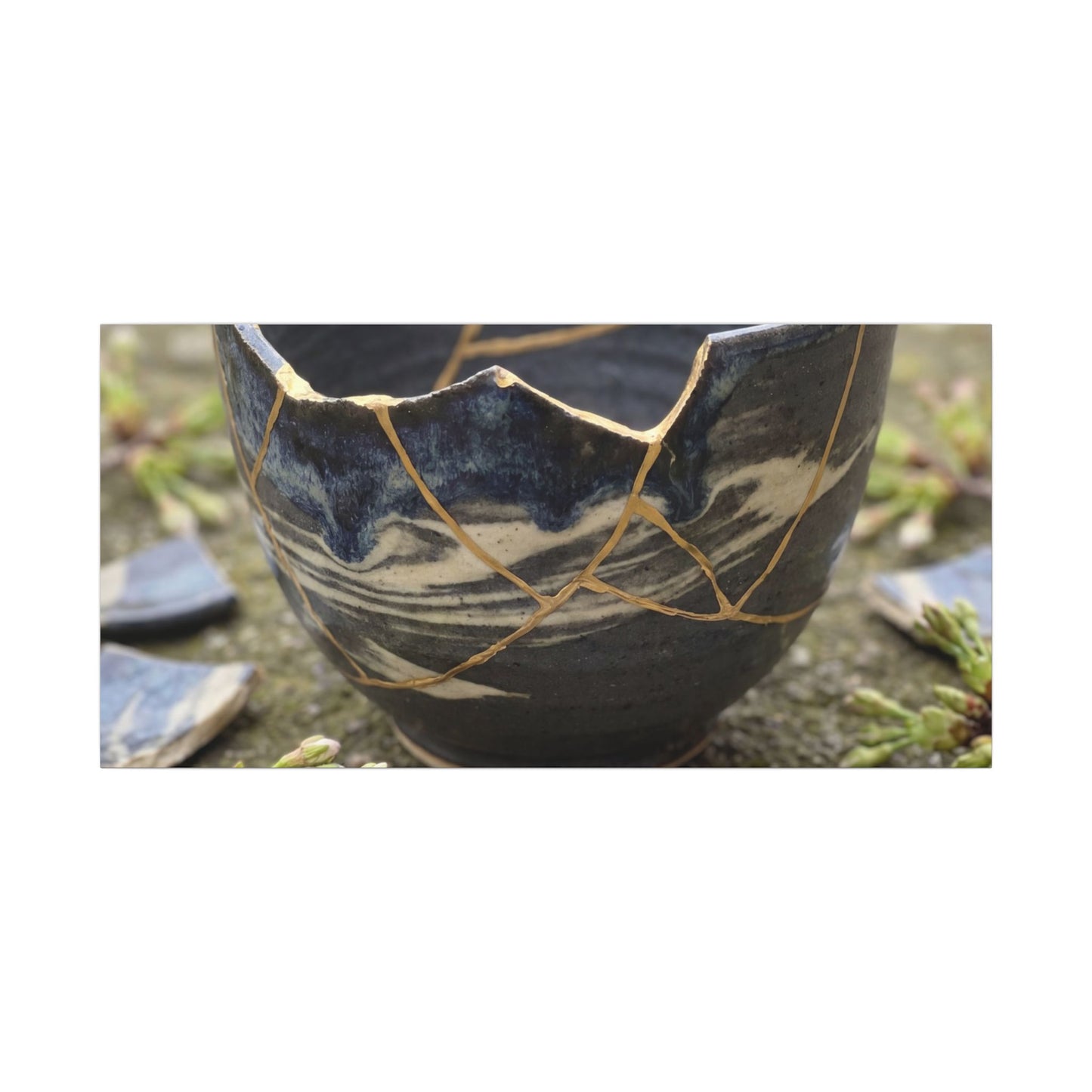 Datsuzoku Ceramic Bowl Canvas Art - Kintsugi Gold Repair
