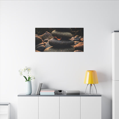 Dark Japandi River Stones in Golden Hour | Moody Minimal Canvas Art