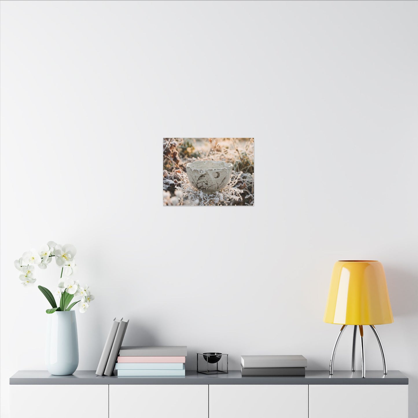 Japandi Ceramic Bowl in Golden Hour | Japanese Pattern Canvas Art