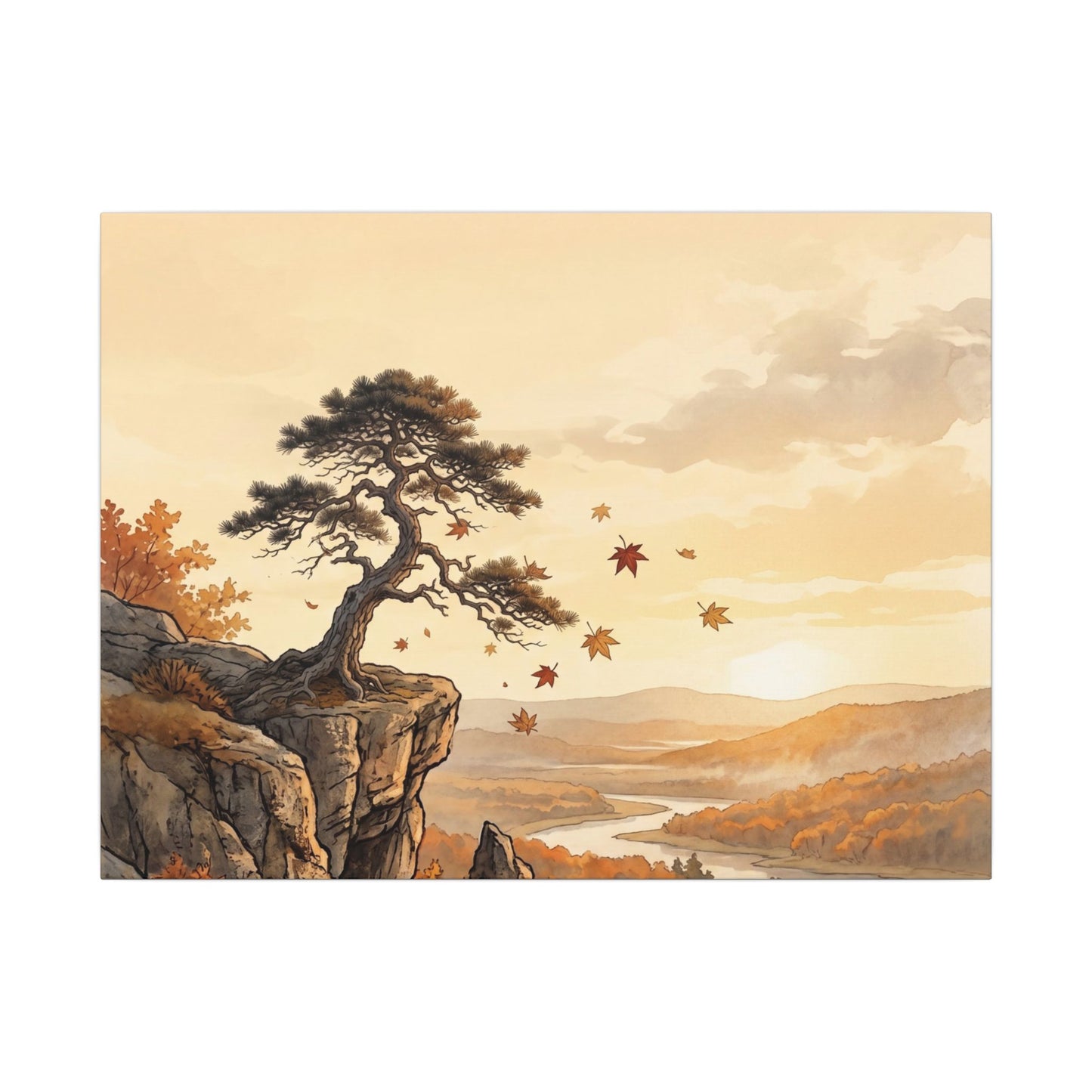 Pine Tree Autumn Canvas Art | Japandi Warm Design