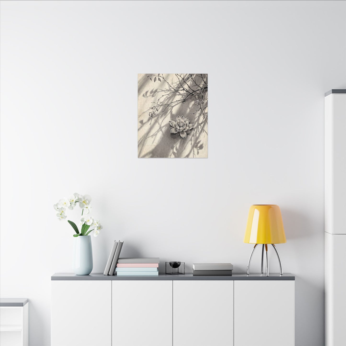 Winter Lotus Flower Sumi E Canvas Art | Contemplative Decor
