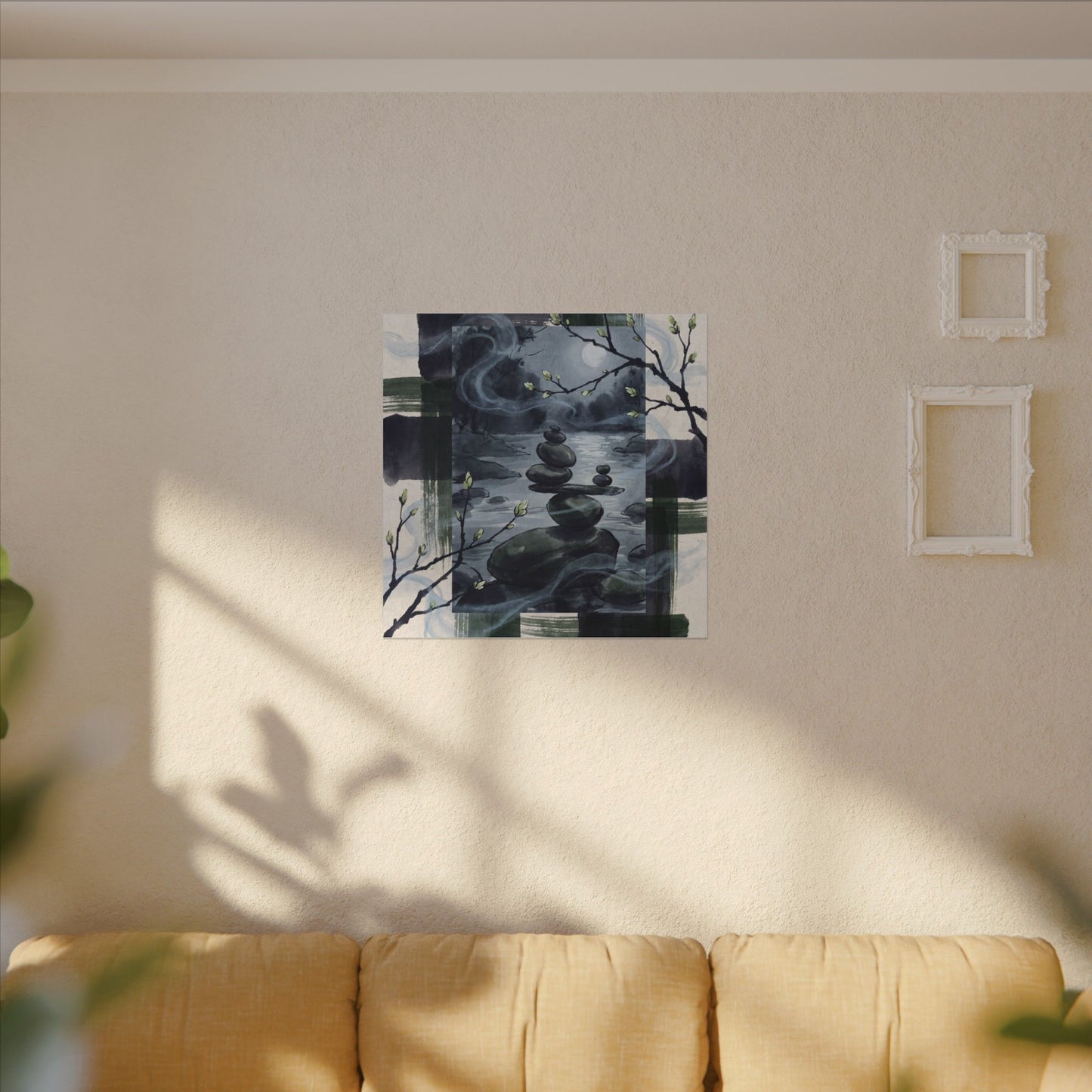 Moonlight River Stones Canvas Art - Zen Shibui