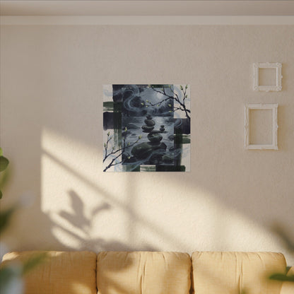 Moonlight River Stones Canvas Art - Zen Shibui
