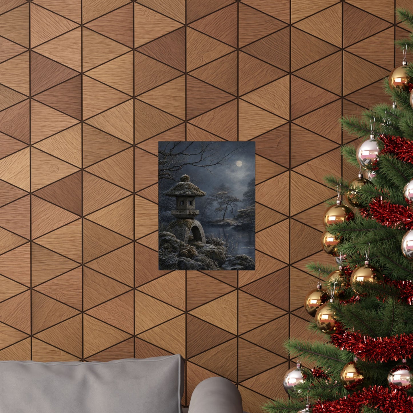 Winter Stone Lantern Japanese Pattern Wall Art Print | Earthy Decor