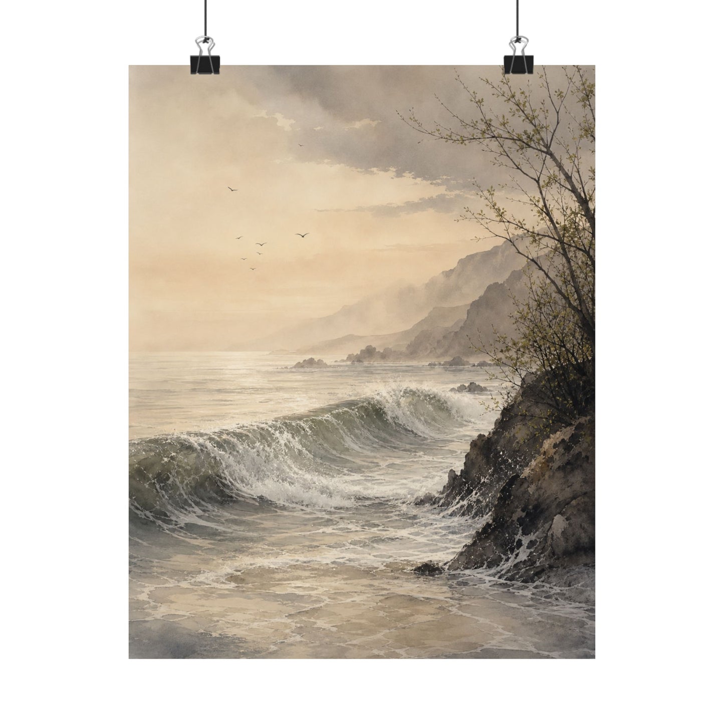 Warm Ocean Wave Wall Art Print - Watercolor Japandi