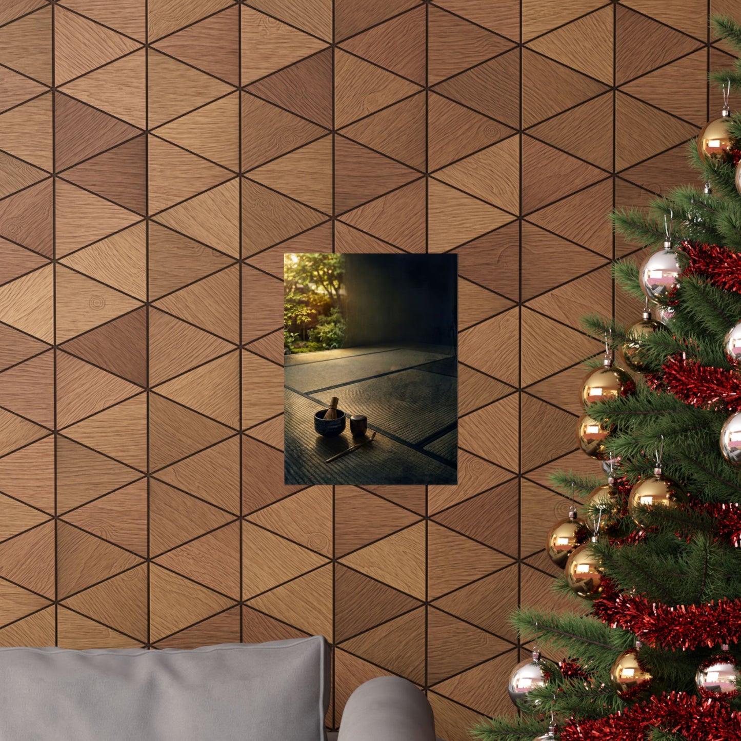 Dark Japandi Tea Ceremony in Golden Hour | Dark Texture Wall Art Print