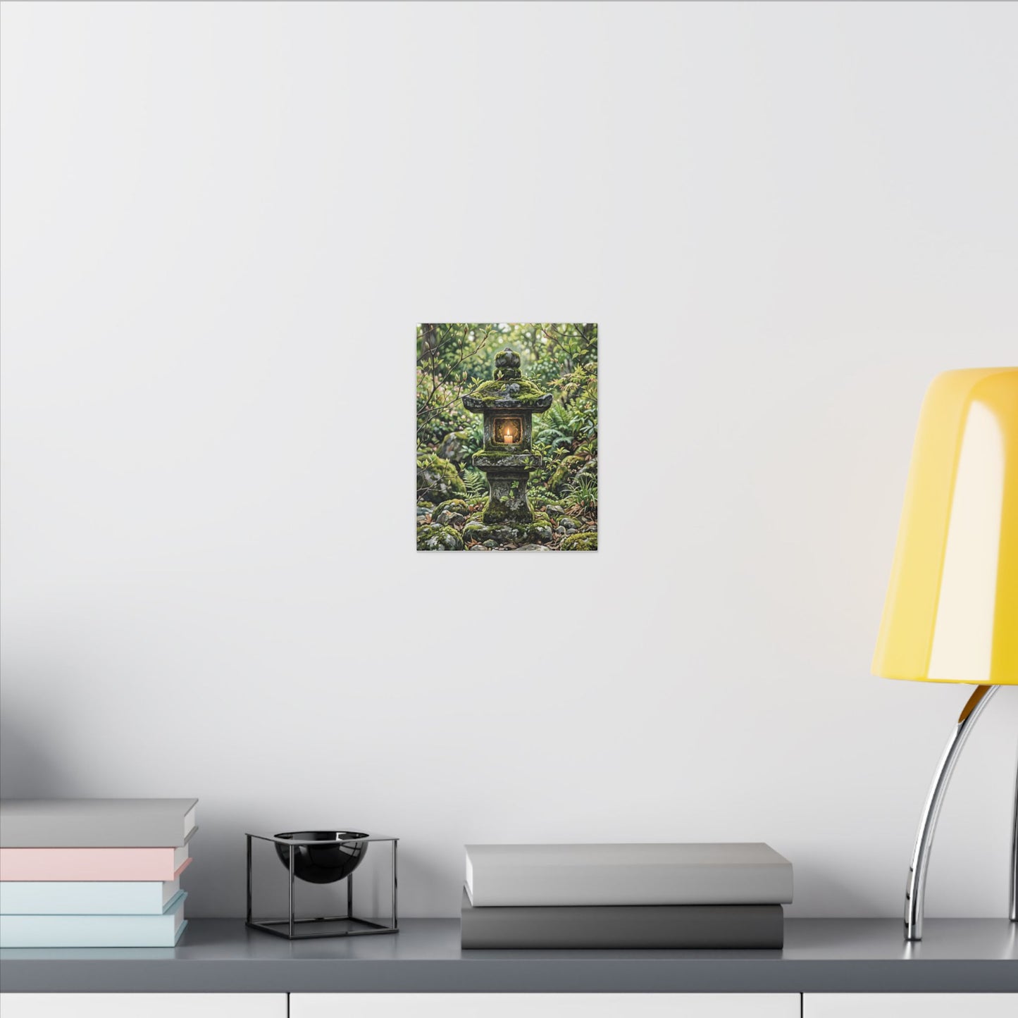 Neutral Stone Lantern Canvas Art - Japanese Pattern Japandi