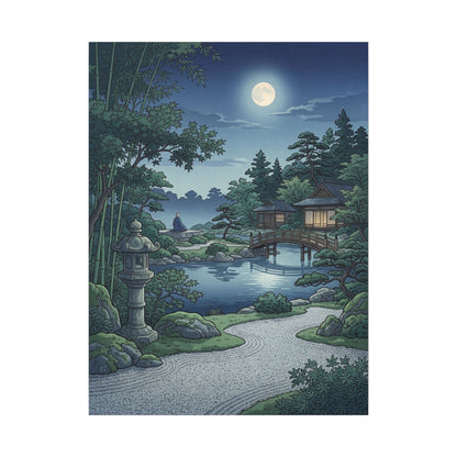 Summer Moonlit Garden Ukiyo E Inspired Canvas Art | Serene Decor