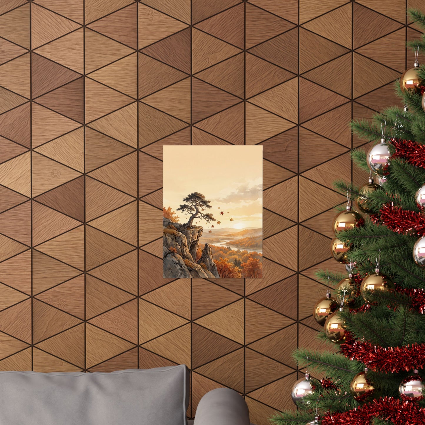 Japandi Pine Tree in Golden Hour | Japanese Pattern Wall Art Print